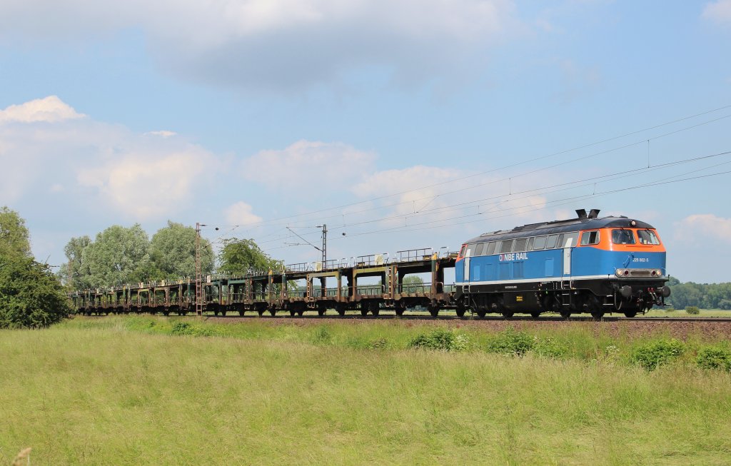 Am 14.Juni 2013 war NbE 225 002 mit leeren ARS-Autowagen sdlich von Elze(Han) auf dem Weg Richtung Sden.
