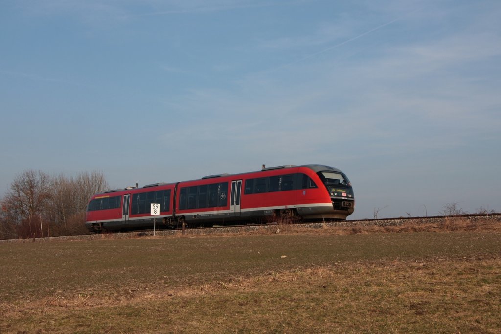 Am 16.02.2011 ist 642 015/515 vor Pausa als RB16475 auf der Fahrt nach Mehltheuer.