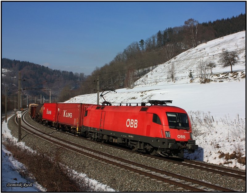 Am 17.02.2010 war die 1116 078 f�r den 54745 eingeteilt und zieht in wie hier zu sehen ist nahe Bruck an der Mur nach Graz. 