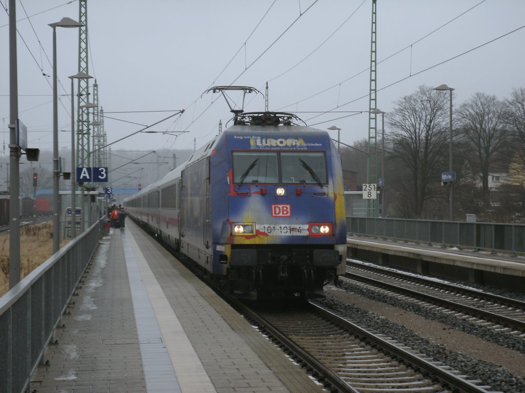 Am 18.Februar 2012 kam 101 101 mit dem IC 2213 Binz-Stuttgart nach Bergen/Rgen.