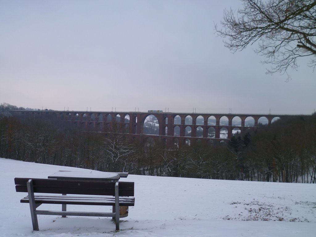 Am 19.01.13 fuhr ein VT 650 der Vogtlandbahn ber die Gltzschtalbrcke nach Plauen.