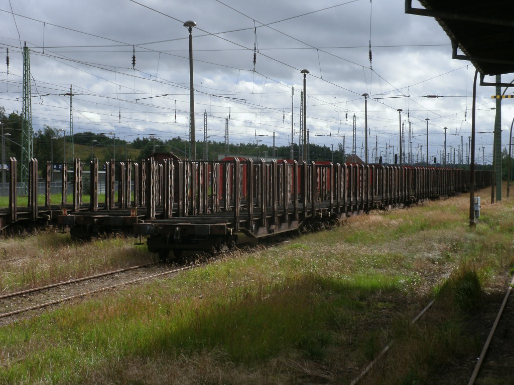 Am 19.August 2011 wurden,auf zwei Gtergleisen in Bergen/Rgen,21 Snps-Wagen abgestellt.
