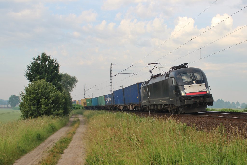 Am 19.Juni 2013 war MRCE 182 562 mit Containern bei Burgstemmen auf dem Weg Richtung Norden.