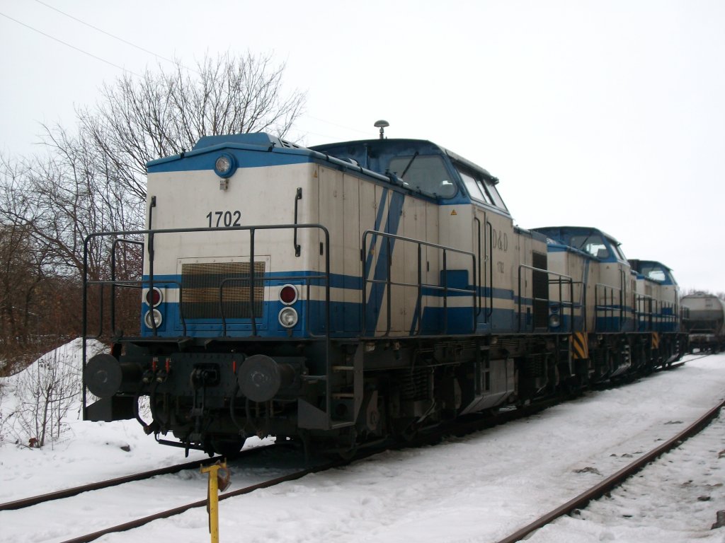Am 2.1.2011 standen die 3 D&D Loks 1702,1404 und 1402 in Bad Langensalza Ost.