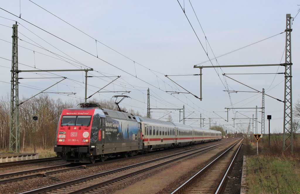 Am 21.April 2013 war S�dafrika 101 083 in Marienborn mit einem IC auf dem Weg Richtung Hannover.
