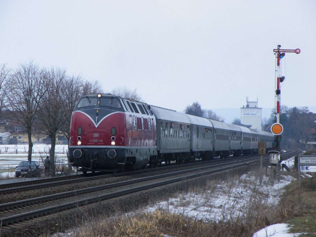 Am 21.Februar 2010 durchfuhr ein Sonderzug mit V200-116 den Bahnhof Baddeckenstedt in Richtung Wernigerode.