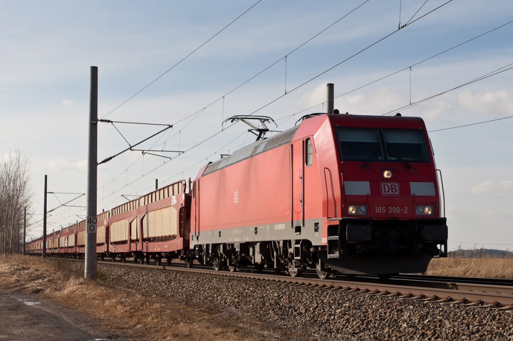 Am 22.02.2012 war 185 390-2 mit einem Gterzug unterwegs nach Dresden (bei Radegast)