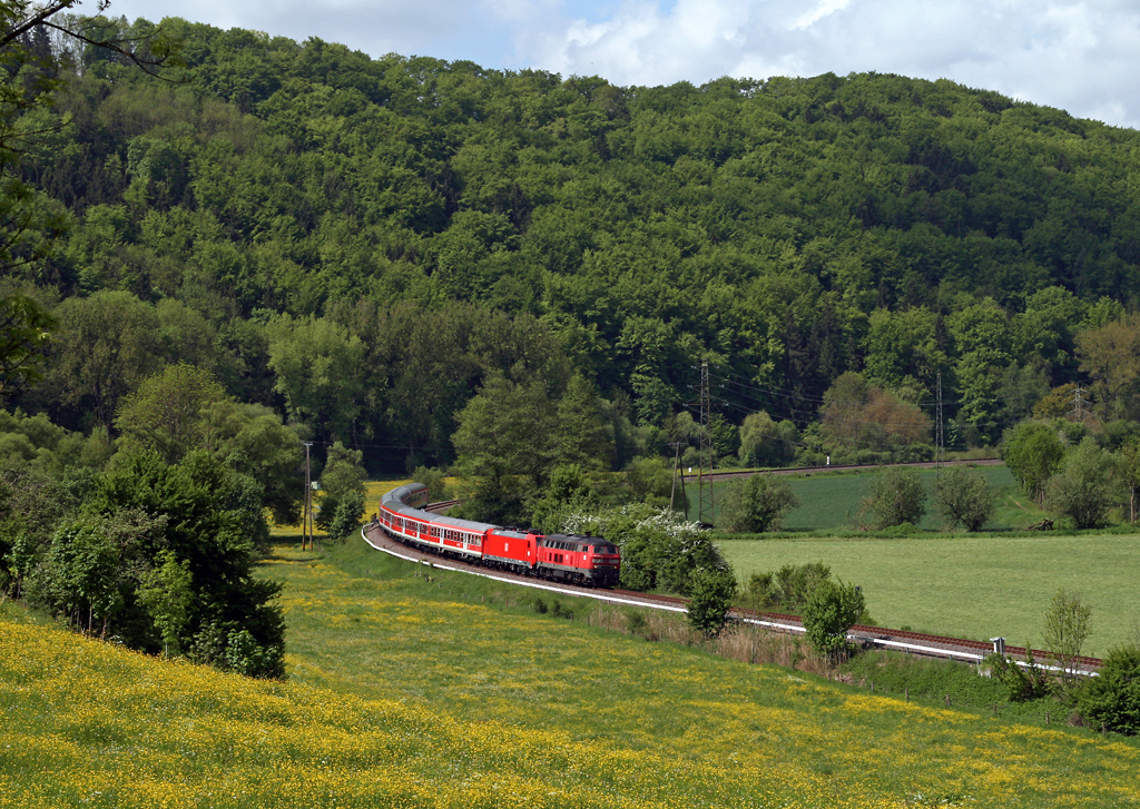 Am 23. Mai 2010 befrdert die Ulmer 218 495 den wegen Bauarbeiten auf der Gubahn umgeleiteten RE 19610 von Singen (Hohentwiel) nach Stuttgart bei Mhlen (bei Horb) in Richtung Tbingen. Abgebgelt luft die Stuttgarter 146 226 mit und wird den Zug ab Tbingen wieder bernehmen.