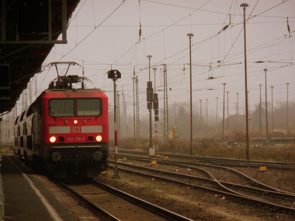 Am 24.11.2012 fuhr 143 130 auf der RB 29 Stendal->Salzwedel.