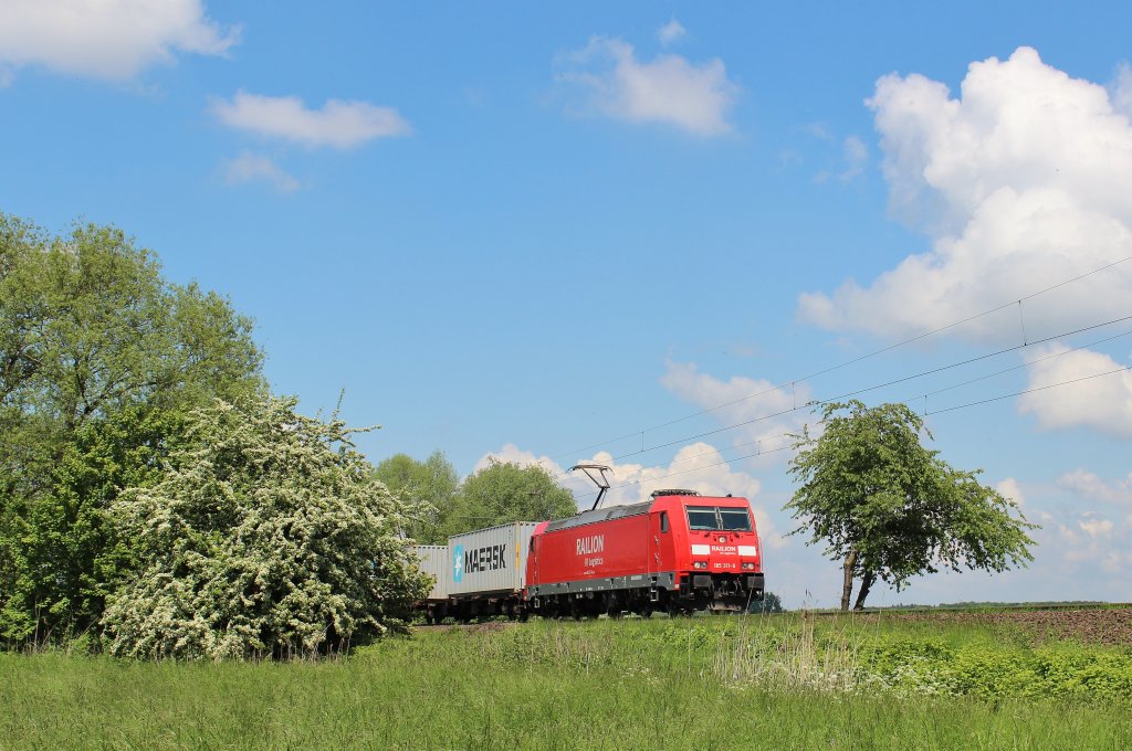 Am 28.Mai 2013 war 185 311 mit einem Containerzug bei Elze(Han) auf dem Weg Richtung S�den.