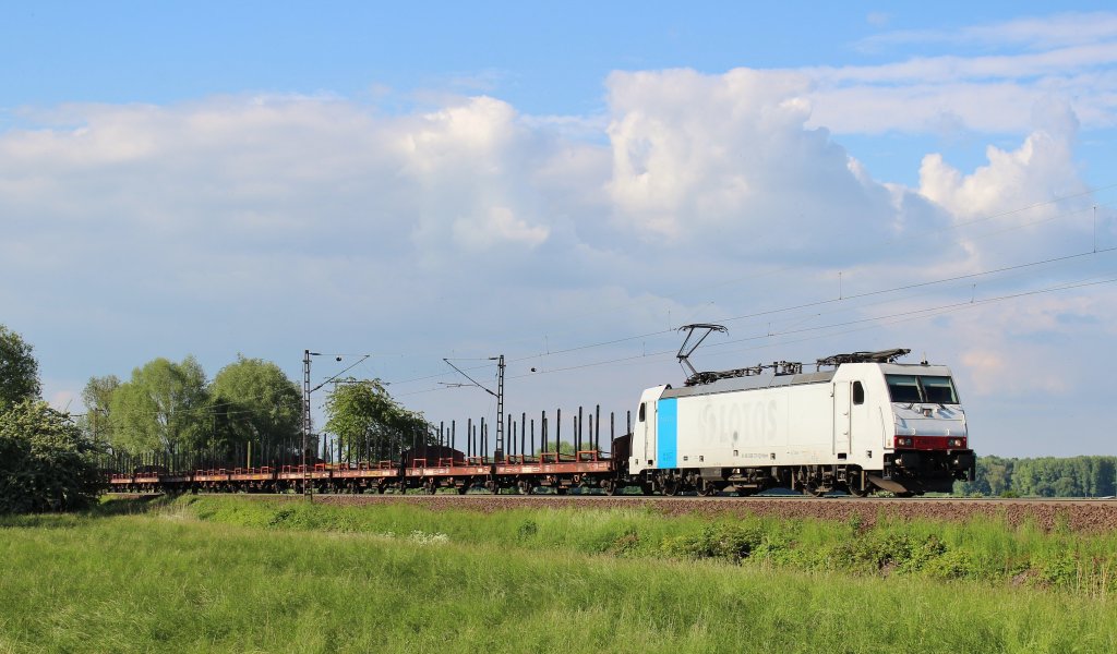 Am 28.Mai 2013 war E186 137 mit leeren TWA-Holzwagen sdlich von Elze(Han) auf dem Weg nach Butzbach.