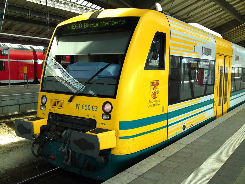 Am 29. Mai 2011 in Frankfurt (Oder) steht der VT 650.63  Erholungsort Stadt Mllrose  der ODEG als OE60 nach Bln-Lichtenberg.