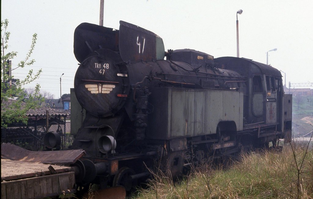 Am 29.04.1991 ging die Dampflokra in Polen langsam dem Ende zu. Im BW Jarocin
stand an diesem Tag die Tkt 48-47 schon auf dem Abstellgleis.