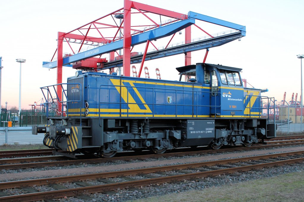 Am 30.11.2012 hatte ich das Glck die V 1001 der Mittelweserbahn in Hamburg - Dradenau mit dem neuen EVB Logistik - Logo zu erwischen!
