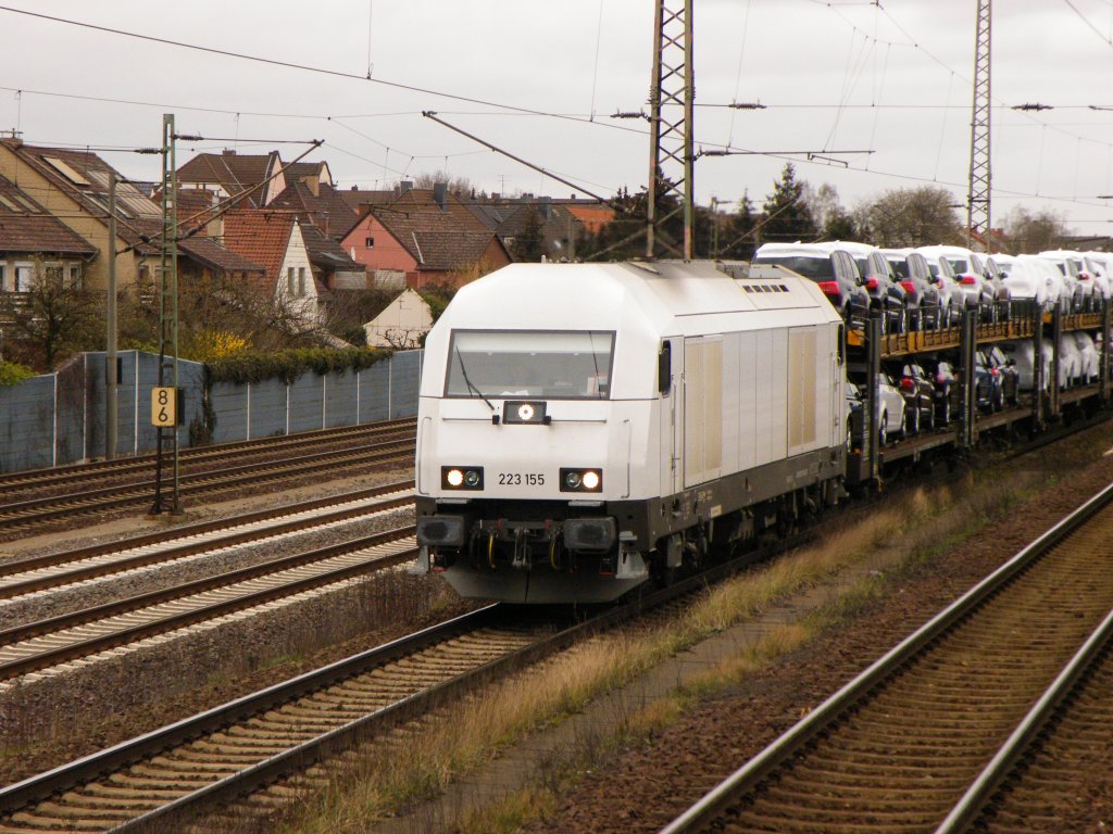 Am 30.Mrz 2012 durchfuhr 223-155 PCT den Bahnhof Seelze Richtung Westen.