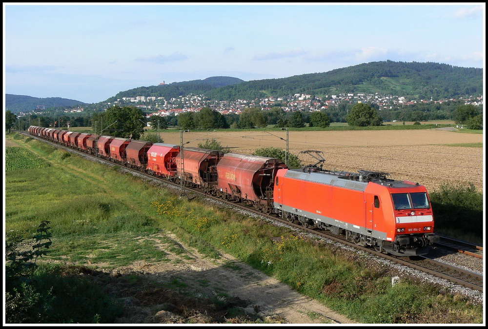 Am 31.7.2007 zieht die 185 154 den Kalizug von Neuhof nach Richwiller bei Gro�sachsen-Heddesheim Richtung S�den.