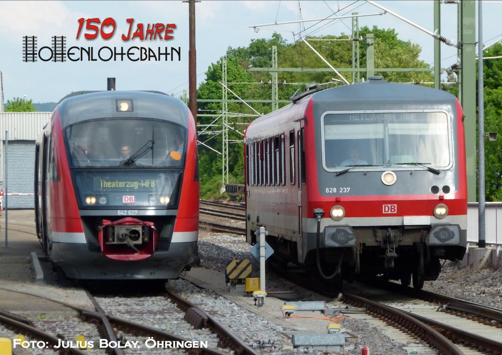 Am Abend des 19.5.2012 fhr ein Eventzug unter dem Motto  Theater im Zug  Den Berichtfilm zur Fahrt finden Sie unter: http://www.youtube.com/watch?v=y08BBgsS0FY 628 237 fhrt hier als Regionalexpress gerade an unserem Eventzug vorbei. Das Bild enstand legal von ffentlich zugnglichem Gelnde auerhals des Gleisbereichs.
