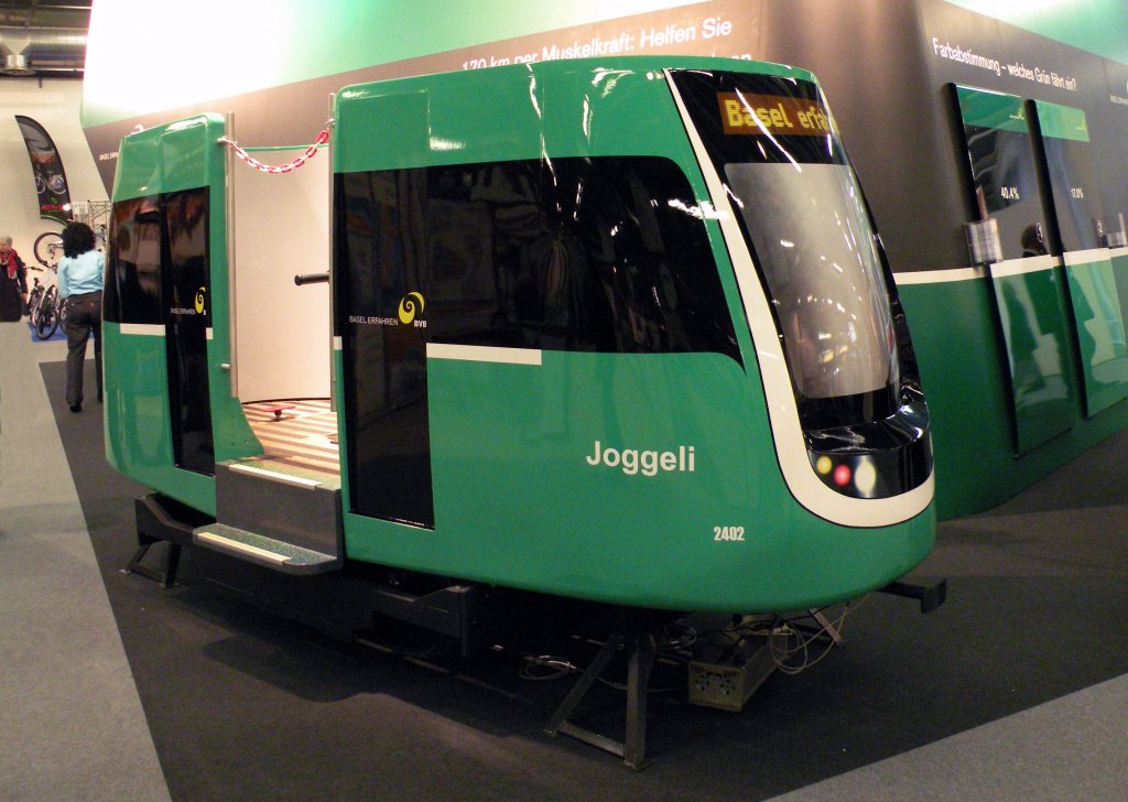 An der MUBA 2013 wurde am BVB Stand die Draisine 2402 mit dem Namen JOGGELI ausgestellt. Die Aufnahme stammt vom 01.03.2013.