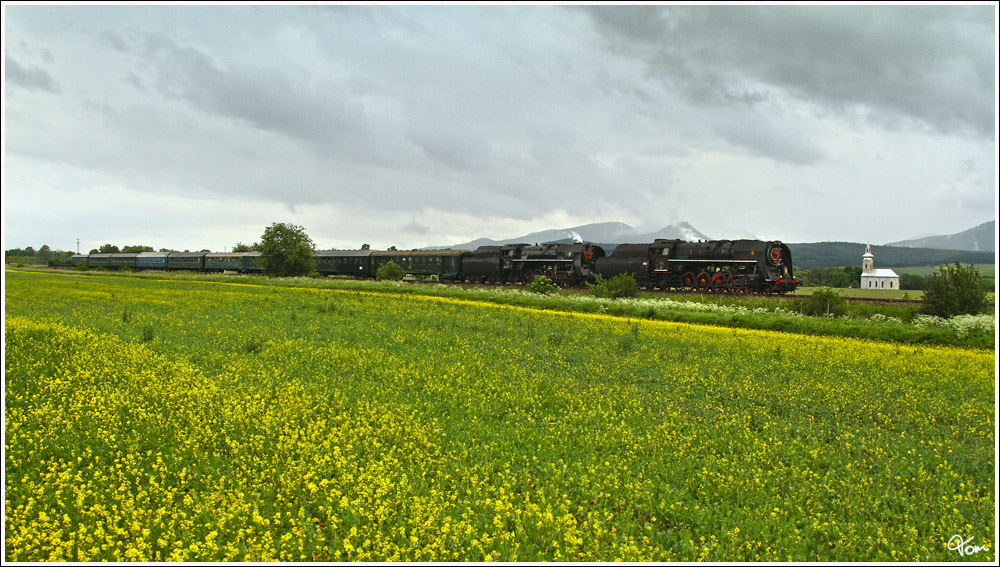 Anlsslich der Kindertage in Vrtky, ziehen die beiden Dampfloks 475 179 & 475 196 den Sonderzug Os 31207 von Vrtky ber Zvolen retour nach Vrtky. 
Prbovce 1.6.2012 

