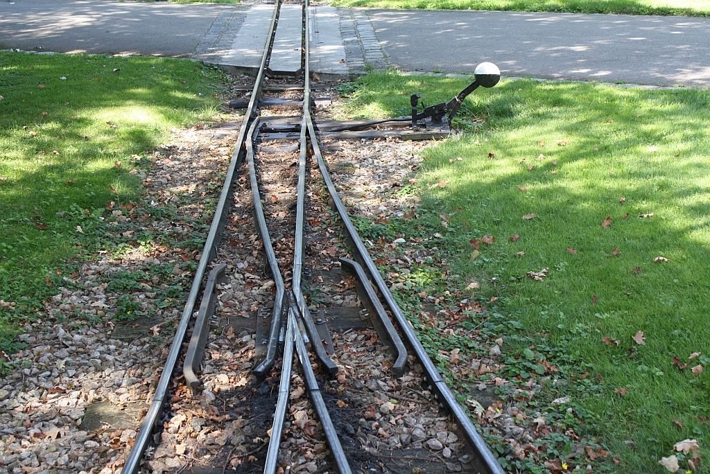 Anschluweiche zur Remise der wiener Donauparkbahn am 14.August 2011.