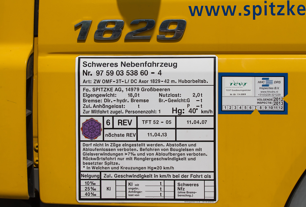 Anschriftentafe - Zweiwegefahrzeug Mercedes DC 1829 - 23.05.2012