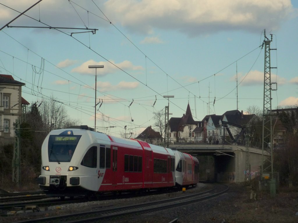 Arriva 5011 249-4 + 248-6 (Stadler GTW 2/6) aus �berf�hrungsfahrt Richtung Niederlande in Radolfzell. 05.03.10