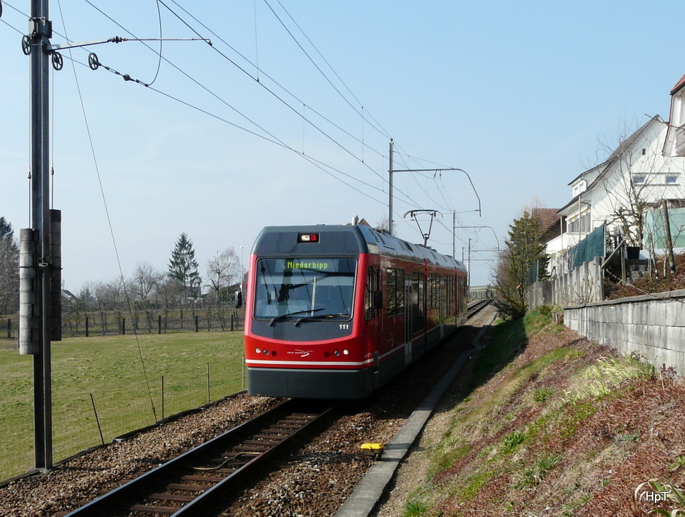 asm Oberaargau - Triebwagen Be 4/8  111 unterwegs bei Wiedlisbach am 12.03.2011
