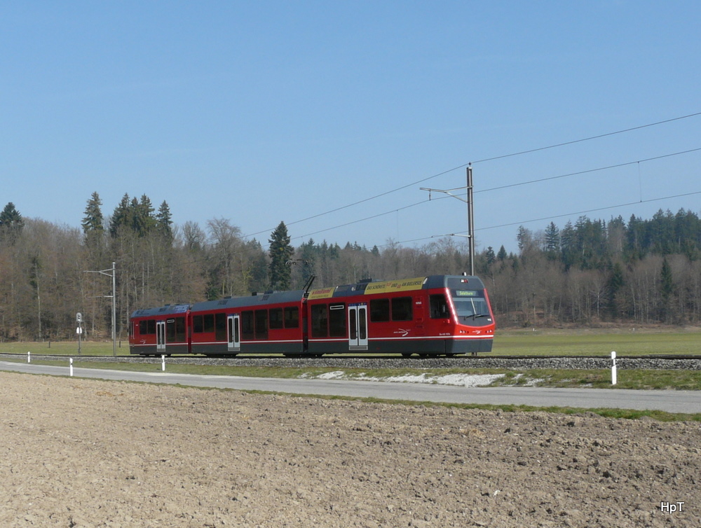 asm Oberaargau - Triebwagen Be 4/8  112 unterwegs bei Bannwil am 12.03.2011