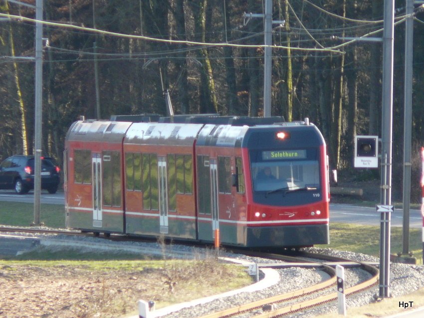 asm - Regio nach Solothurn mit dem Triebwagen Be 4/8 110 unterwegs zwischen Bannwil und Niederbipp am 02.01.2010