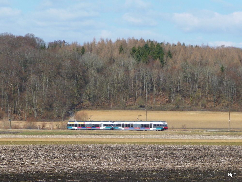 asm Seeland - Die Triebwagen Be 2/6  503 zusammen mit dem Be 2/6 510 unterwegs bei Siselen am 06.03.2012