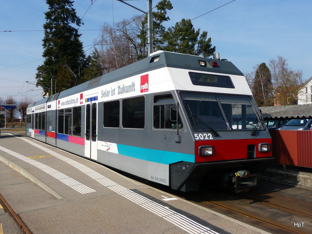 asm Seeland - Triebwagen Be 2/6  502 im Bahnhof Ins am 07.03.2012