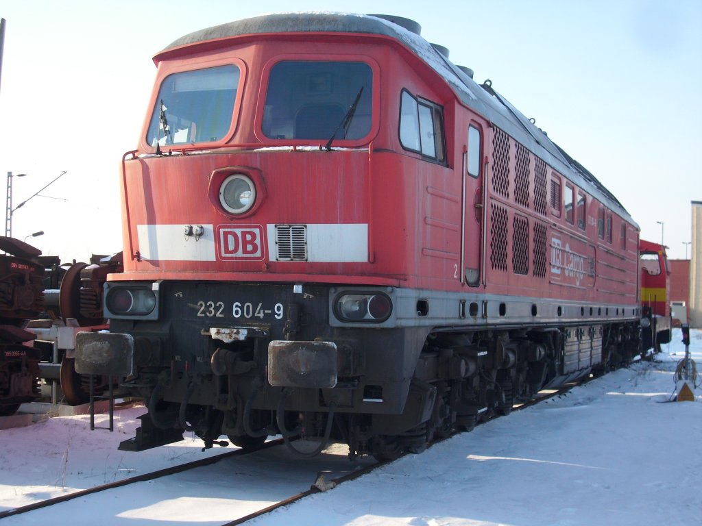 Auch 232 604 steht auf der Ausmusterungsliste der Bahn.Am 23.Januar 2010 habe ich Sie in Mukran noch einmal vor die Linse bekommen.