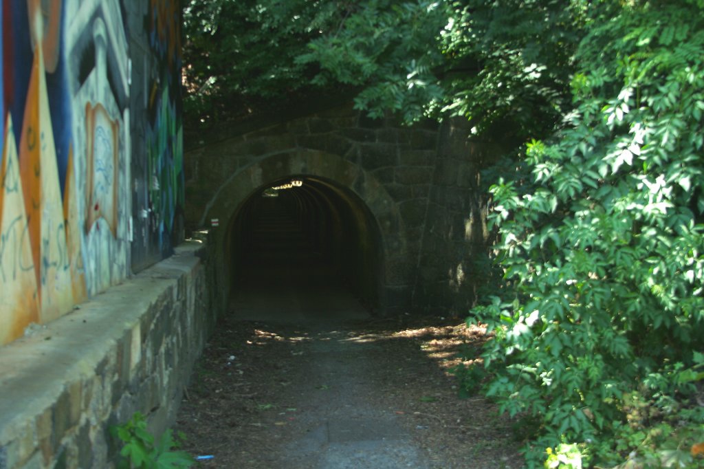 Auch das ist ein Bestandteil des Kamenzer Bahnhofbereiches! Die Mauerschleuse ist ein relativ langer Fugngertunnel, der den Bereich des ehemaligen Bw Kamenz und des Gterbahnhofes in ca. 10 Meter Tiefe unterquert und die Kamenzer Innenstadt mit dem westlichen Stadtbereich verbindet, in dieser Form ziemlich einzigartig! (Aufnahme vom 01.07.2011)