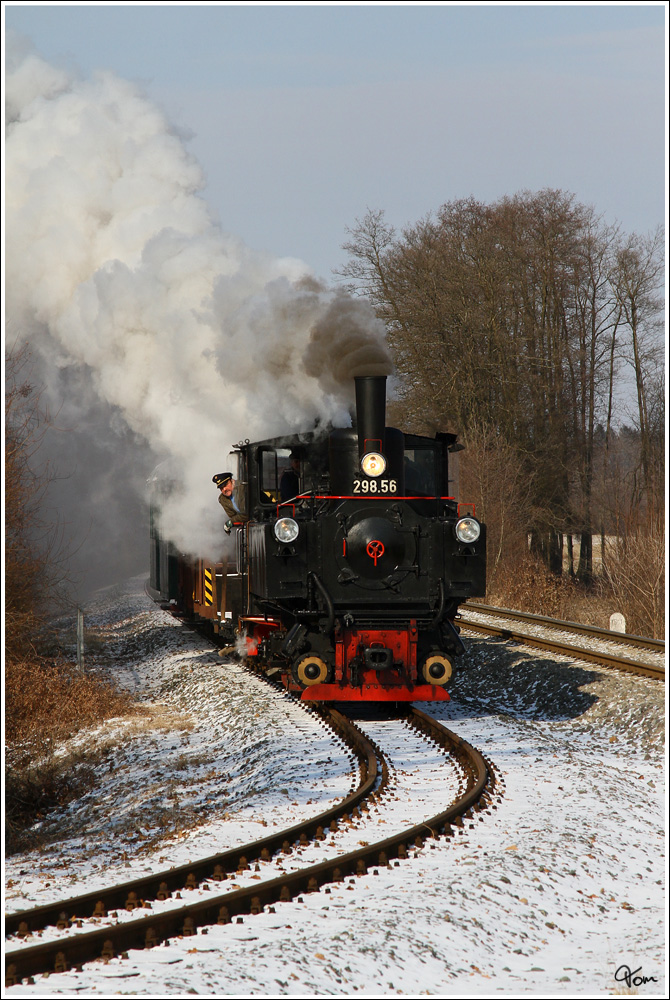 Auf der Stainzerbahn fhrt 298.56 mit diesem wunderbar aussehenden Foto GmP von Preding nach Stainz. 
Preding 5.2.2012 

