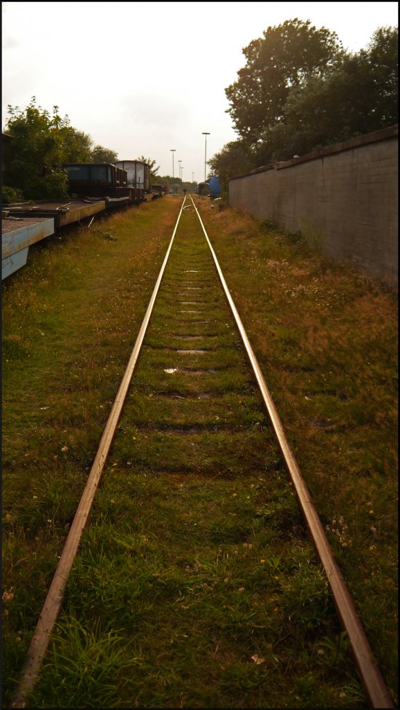 Auf Wangerooge wurde der Ostanleger aufgrund schwerer Instandhaltung 1958 aufgegeben und neben den vermodernden Holzpfhlen im Watt gibt es noch dieses Stumpfgleis, das noch fr Rangierfahrten im Bahnhof genutzt werden kann. Das Abstellgleis links ist von vielen alten Gterwagen besetzt, weil eigentlich niemand die Kosten des Abtransports zahlen will, so bleiben die Wagen (ltester stammt aus dem Jahr 1890) erfreulicherweise erhalten. (29.08.2012)