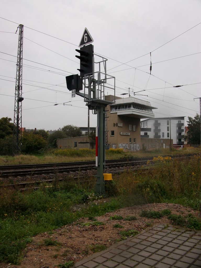 Ausfahrsignal P3 in Greifswald am 20.September 2010 in Richtung Berlin.