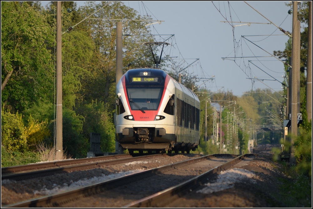 Badische Hauptbahn, die letzten Kilometer (XI). Seehas auf der kleinen Anhöhe zwischen Allensbach und Markelfingen. April 2011.