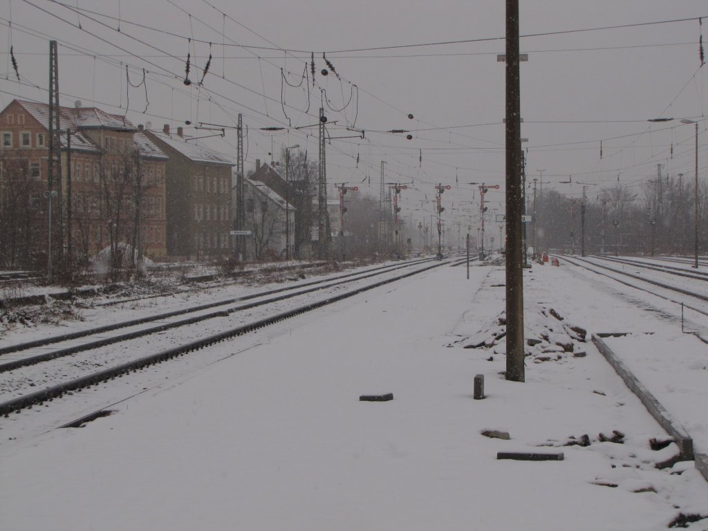 Bahnhofsausfahrt von Altenburg in Richtung Leipzig; 24.01.2011