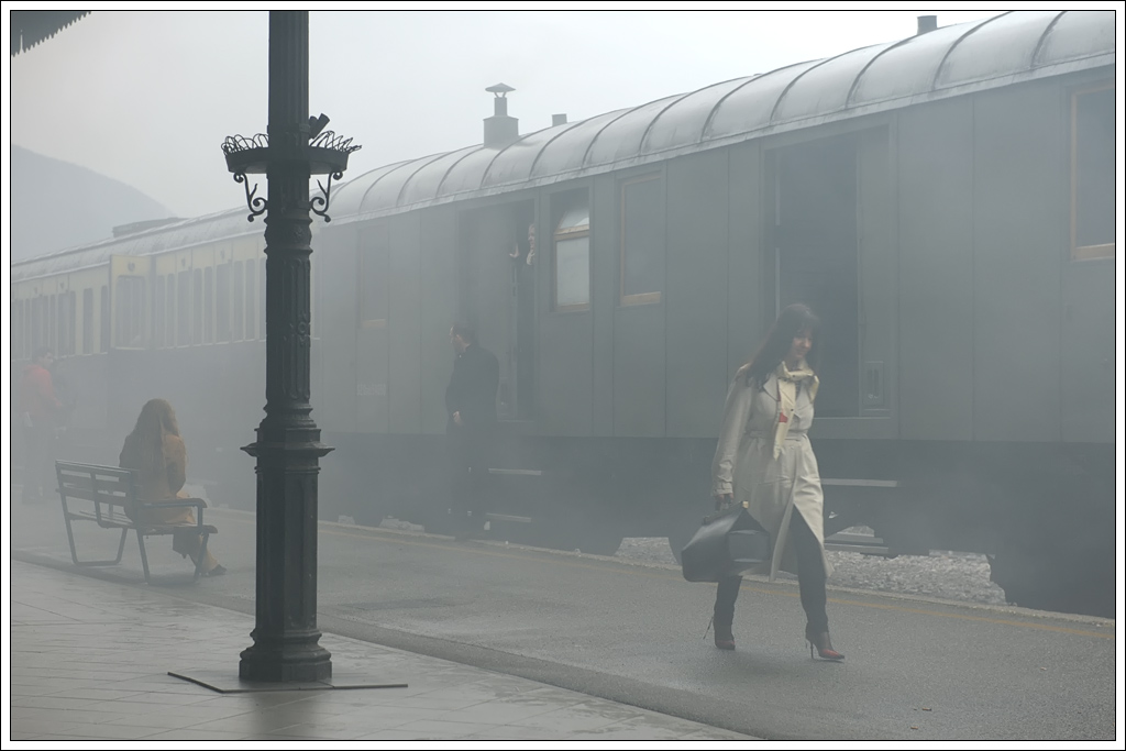 Bahnhofszenario am 10.11.2012 in Nova Gorica, aufgenommen whrend der Dreharbeiten zu einem Tourismuswerbefilm. 
