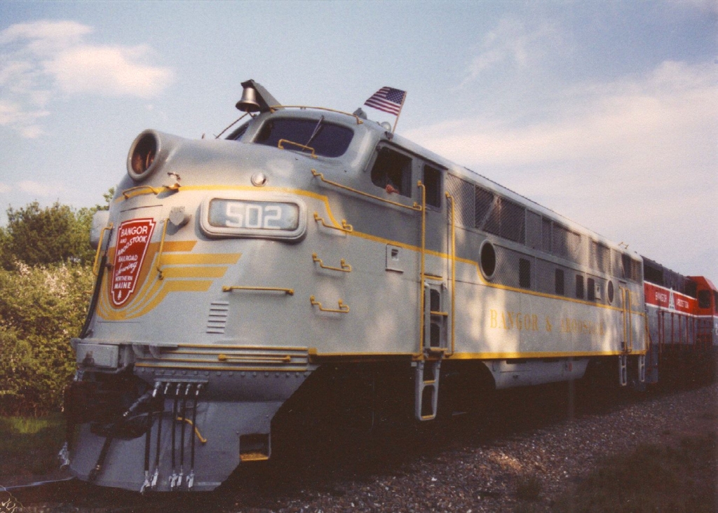 Bangor & Aroostook #502 (F3A) Diesellok, 6/15/1991, Sandy Point Maine.