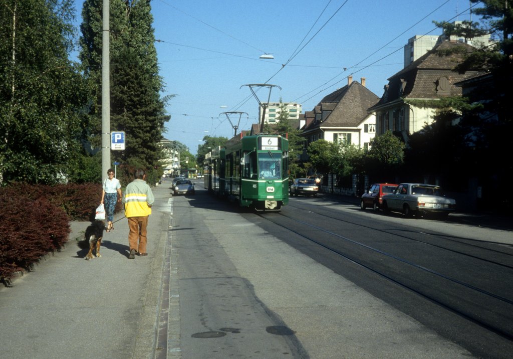 Basel BVB Tram 6 (Be 4/4 495) Baslerstrasse am 30. Juni 1987.
