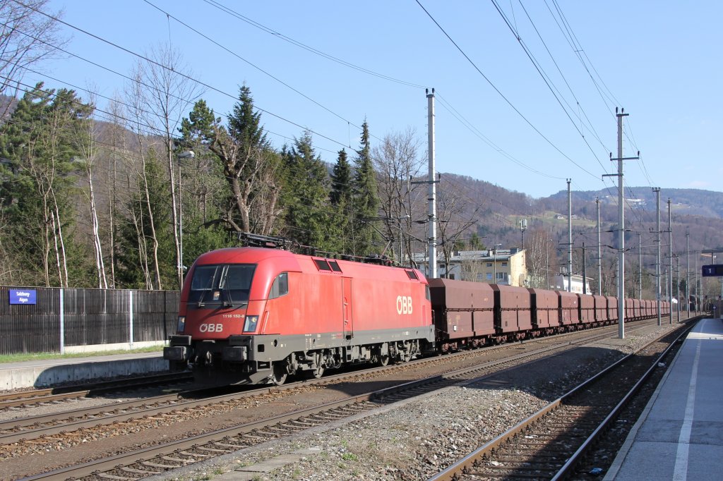 BB 1116 152 mit Erzzug am 26.03.2012 in Salzburg-Aigen Richtung Salzburg-Gnigl