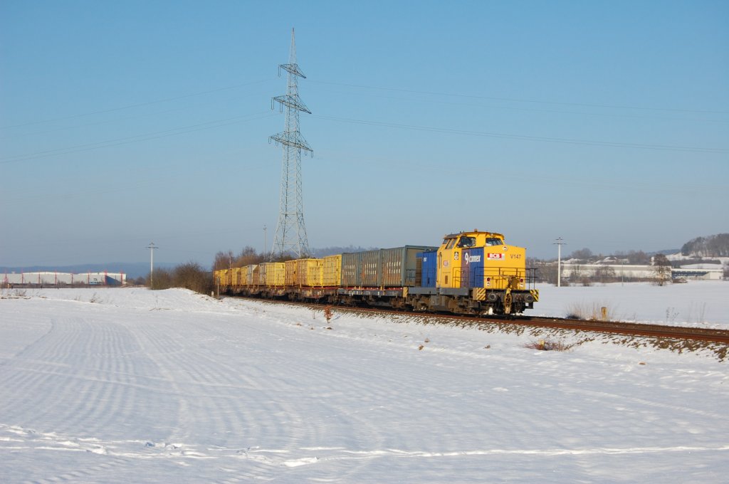 BCB V147 mit Kohlezug von Furth im Wald nach Neuenburg an der Donau am 29.01.2011 bei Laub