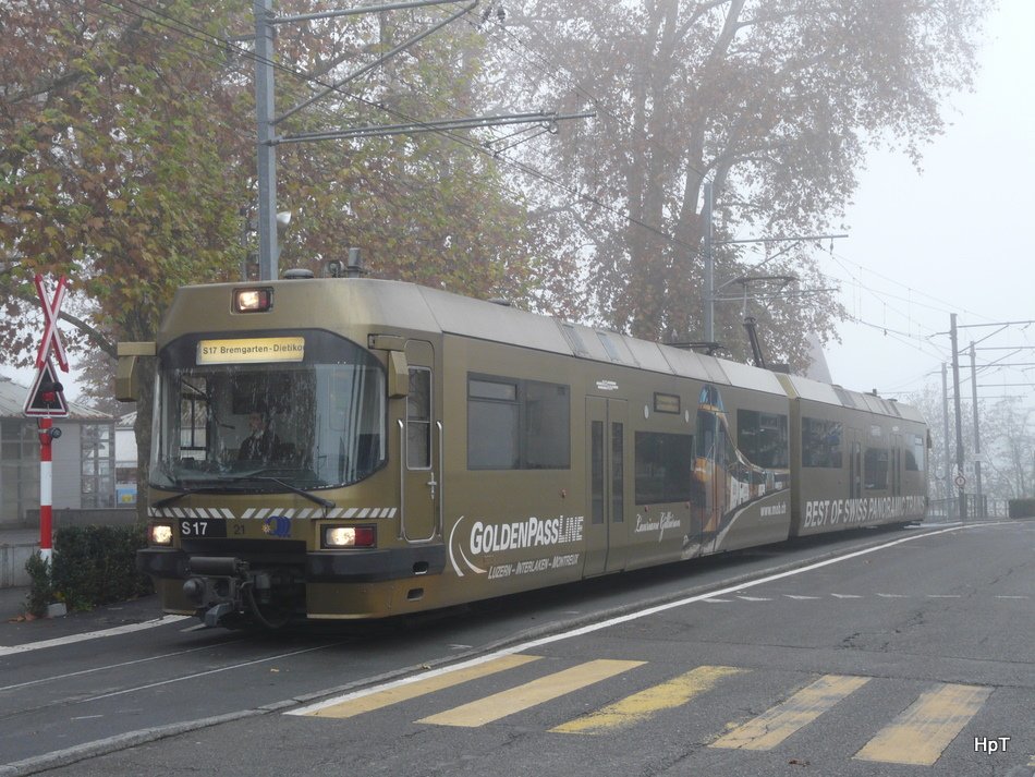 BD - Unterwegs in Bremgarten der Triebwagen Be 4/8 21 am 20.11.2009