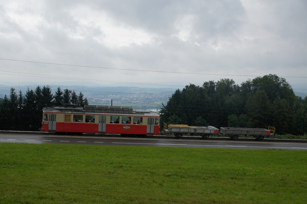 BDe 4/4 10 fhrt am 2.9.12 mit zwei Gterwagen von Neuhaus Richtung Scheuren.