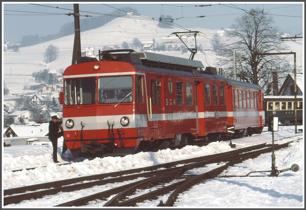 BDeh 4/4 13 und ABt 113 in Appenzell. (Archiv 12/1982)