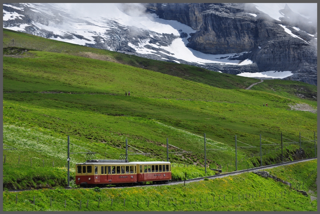 BDhe 2/4 206 oberhalb der Kleinen Scheidegg mit dem Eigergletscher im Hintergrund. (27.06.2012)