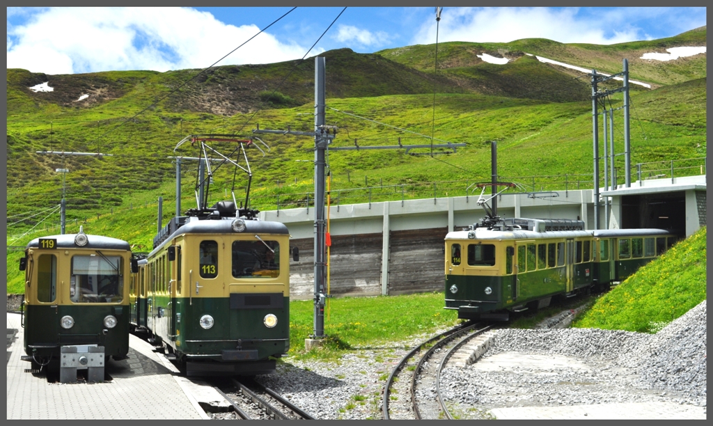 BDhe 4/4 113, 114 und 119 auf der Kleinen Scheidegg. (27.06.2012)