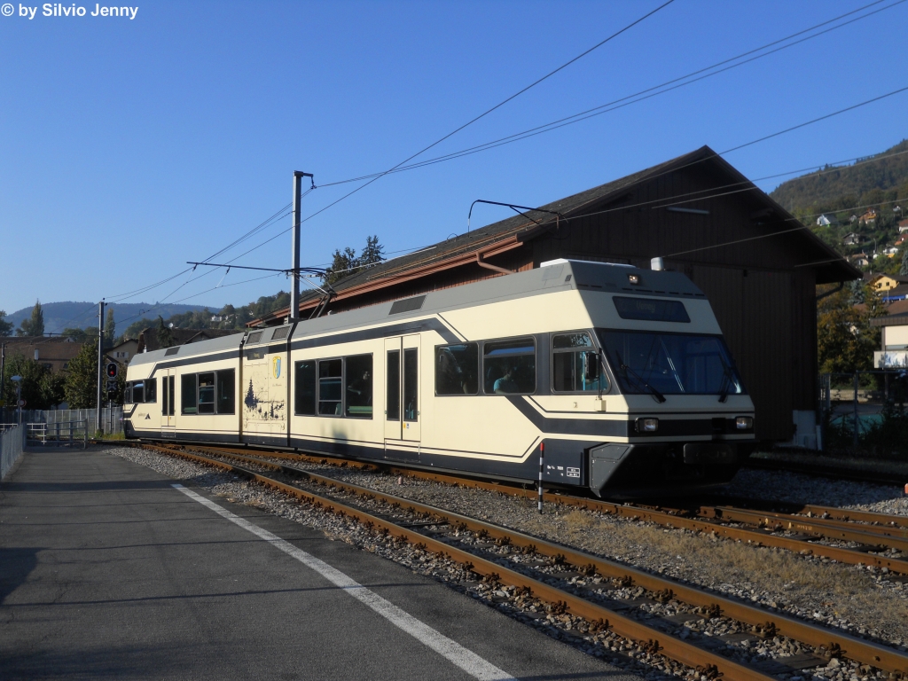 Be 2/6 7001 ''Vevey'' bei der Einfahrt in Blonay am 3.10.2011