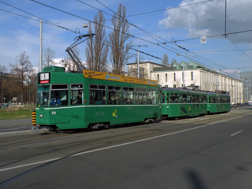 Be 4/4 478 auf der Linie 1, die wrend der Basler Fasnacht bis nach Muttenz fhrt. Die Aufnahme stammt vom 14.03.2011.